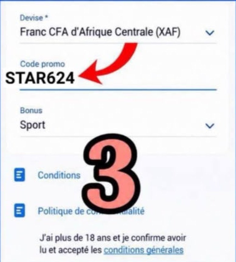 Formulaire d'inscription avec le code promo STAR624